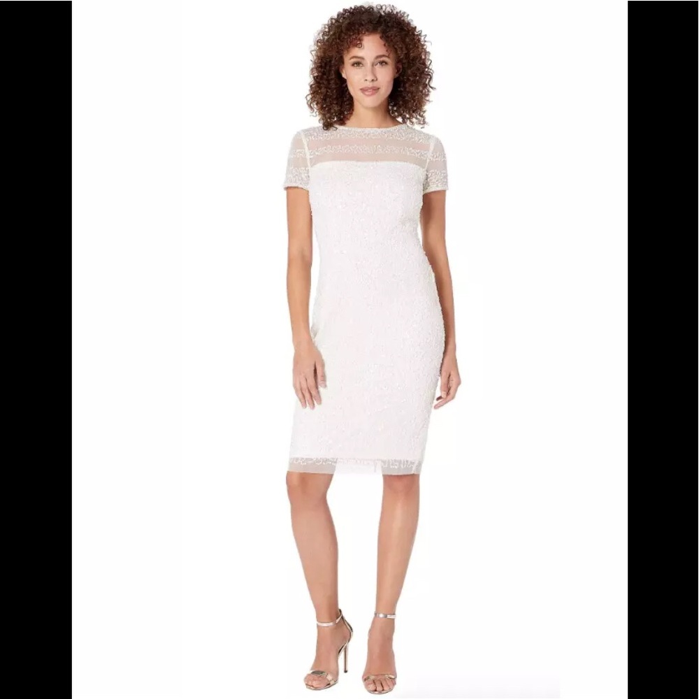 ⚡️SALE⚡️NWT Adrianna Papell Ivory Beaded Illusion Dress